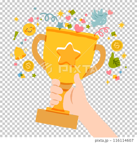 Hand holding a trophy cup 116114607