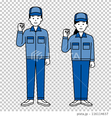 一組身穿全身工作服的男女打拳 一組身穿全身工作服的男女打拳 116114637