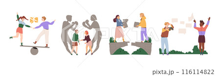 Social Interaction with Man and Woman Character Contact with Each Other Vector Set 116114822