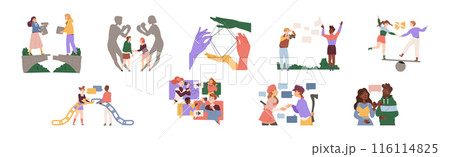 Social Interaction with Man and Woman Character Contact with Each Other Vector Set 116114825