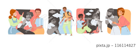 People Characters Supporting and Comforting Sad Friends with Problems Vector Set 116114827