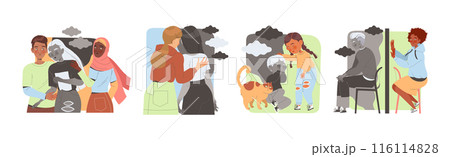 People Characters Supporting and Comforting Sad Friends with Problems Vector Set 116114828