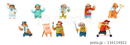 Funny Sloth Mammal Engaged in Different Occupation Wearing Professional Uniform Vector Set 116114922
