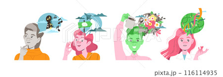 People Characters with Different Types of Thinking and Mindset Model Vector Set People Characters with Different Types of Thinking and Mindset Model Vector Set 116114935