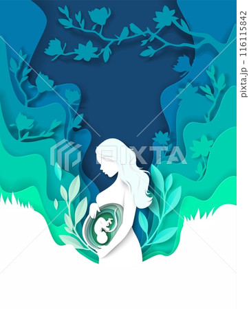Pregnancy and health papercut origami vector illustration 116115842