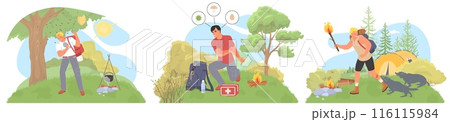 Traveler needs of emergency help in camping vector illustration 116115984