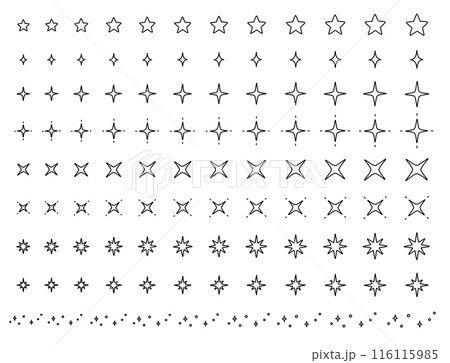 キラキラかわいい手描きの星アイコンセット キラキラかわいい手描きの星アイコンセット 116115985