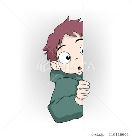 Cartoon Child with Red Hair Peeking Around a Corner Cartoon Child with Red Hair Peeking Around a Corner 116116603