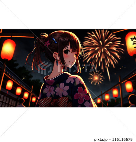 振り返る浴衣美人 116116679