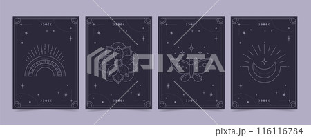 Tarot cards set - esoteric mystical deck with spiritual symbols. Vector design template, boho style 116116784