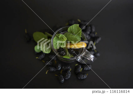 cold homemade mojito, soda with mulberry cold homemade mojito, soda with mulberry 116116814
