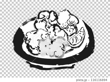Chicken Nanban handwritten Japanese style brush illustration 116116894