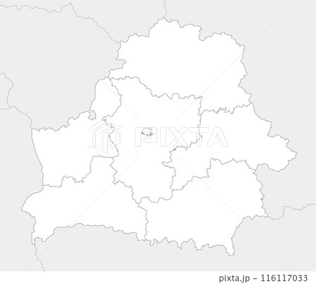 Vector blank map of Belarus with regions or oblasts and administrative divisions, and neighbouring countries. Editable and clearly labeled layers. 116117033