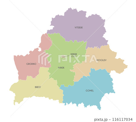 Vector map of Belarus with regions or oblasts and administrative divisions. Editable and clearly labeled layers. 116117034