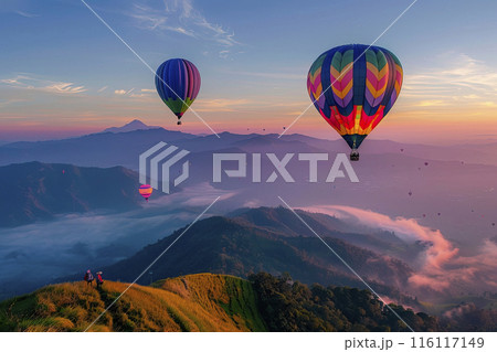 hot air balloon festival flying over the desert. Ai generative 116117149