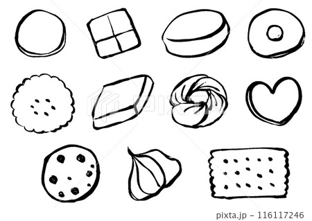 筆タッチのクッキーのイラスト線画セット 116117246