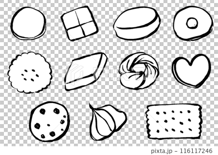 筆タッチのクッキーのイラスト線画セット 116117246