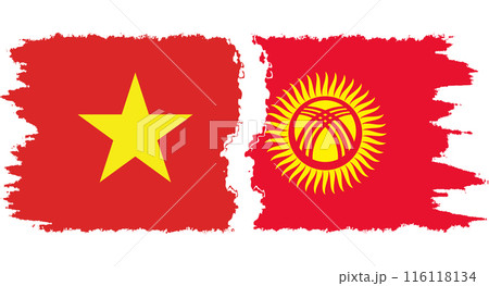 Kyrgyzstan and Vietnam grunge flags connection vector 116118134