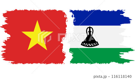 Lesotho and Vietnam grunge flags connection vector 116118140