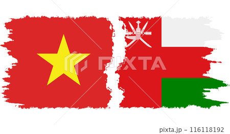 Oman and Vietnam grunge flags connection vector 116118192