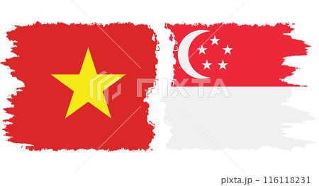 Singapore and Vietnam grunge flags connection vector 116118231