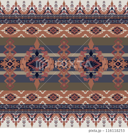 Ikat tribal Indian seamless pattern. Ethnic Aztec fabric carpet mandala ornament native boho chevron textile.Geometric African American oriental traditional vector illustrations. Embroidery style. Ikat tribal Indian seamless pattern. Ethnic Aztec fabric carpet mandala ornament native boho chevron textile.Geometric African American oriental traditional vector illustrations. Embroidery style. 116118253