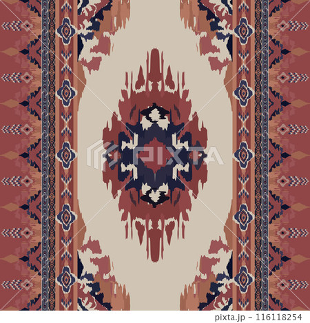 Ikat tribal Indian seamless pattern. Ethnic Aztec fabric carpet mandala ornament native boho chevron textile.Geometric African American oriental traditional vector illustrations. Embroidery style. 116118254
