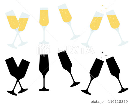 シャンパングラスのアイコン8種セット 116118859