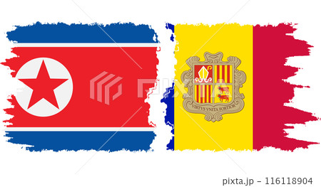 Andorra and North Korea grunge flags connection vector 116118904