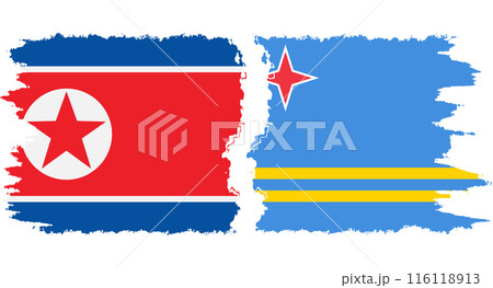Aruba and North Korea grunge flags connection vector 116118913