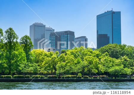 大阪市中央区城見　大阪ビジネスパーク(OBP)のビル街　桜之宮公園からの眺め 116118954