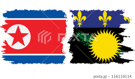 Guadeloupe and North Korea grunge flags connection vector 116119114