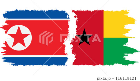 Guinea Bissau and North Korea grunge flags connection vector 116119121