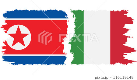 Italy and North Korea grunge flags connection vector 116119149