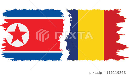 Romania and North Korea grunge flags connection vector 116119268