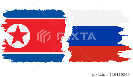 Russia and North Korea grunge flags connection vector 116119269