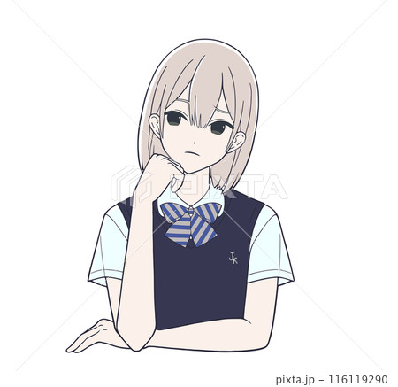 悩んでいる表情の漫画風の女子学生イラスト 悩んでいる表情の漫画風の女子学生イラスト 116119290