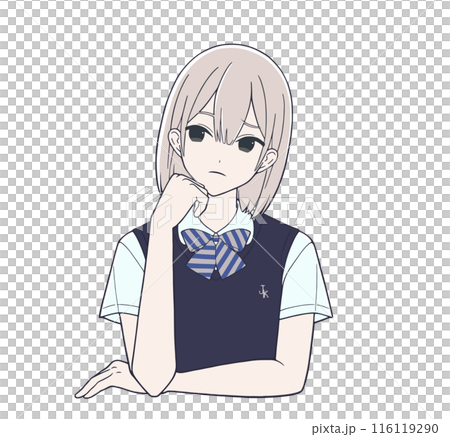 悩んでいる表情の漫画風の女子学生イラスト 悩んでいる表情の漫画風の女子学生イラスト 116119290