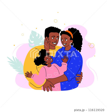Happy African Americans, man, woman, and girl Happy African Americans, man, woman, and girl 116119320
