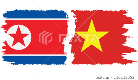 Vietnam and North Korea grunge flags connection vector 116119352