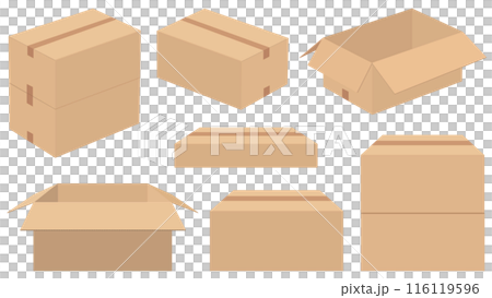 紙箱插圖集：空紙箱、包裝紙箱、從角度看的紙板箱 116119596