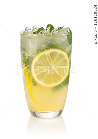 Glass with lemon lemonade and ice 116119624