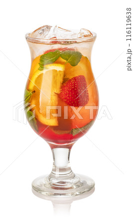 Glass with orange lemonade and ice 116119638
