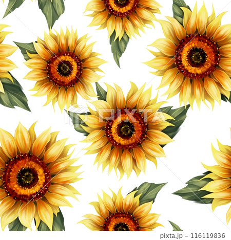 Sunflower floral seamless pattern. Bright colors, painting on a light background Sunflower floral seamless pattern. Bright colors, painting on a light background 116119836