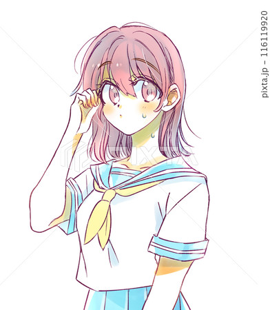 暑そうな女子学生 夏服のセーラー服 暑そうな女子学生 夏服のセーラー服 116119920