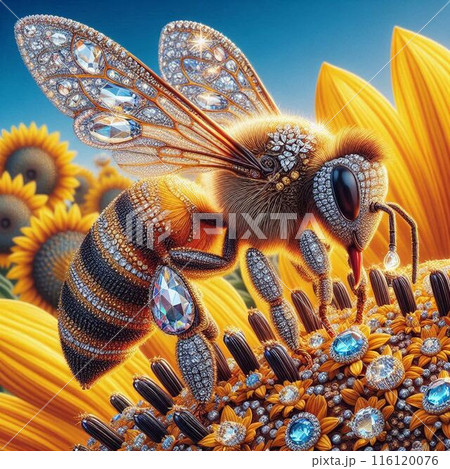 ひまわりの周りを飛ぶ昆虫 116120076