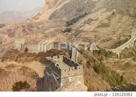 Great Wall of China Snaking Through Mountains 116120362