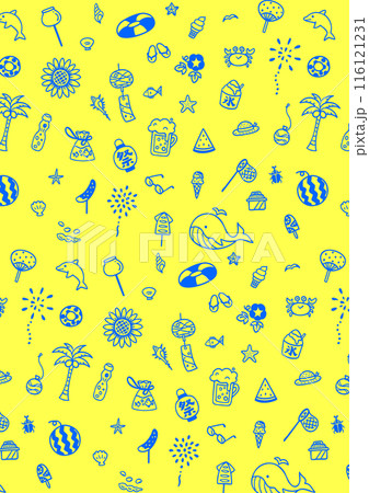 かわいい手描きの夏イメージ黄色背景パターン 116121231