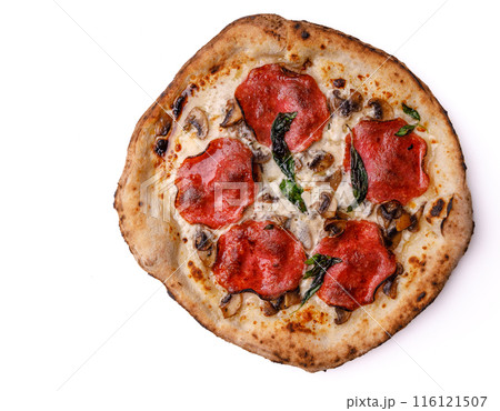 craft pizza with ham on a white background for food delivery site 1 116121507