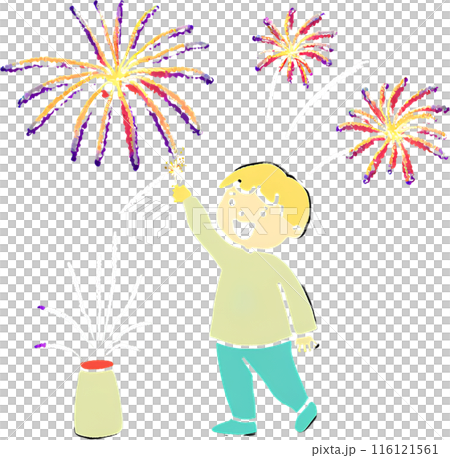 花火で遊ぶ子供 116121561